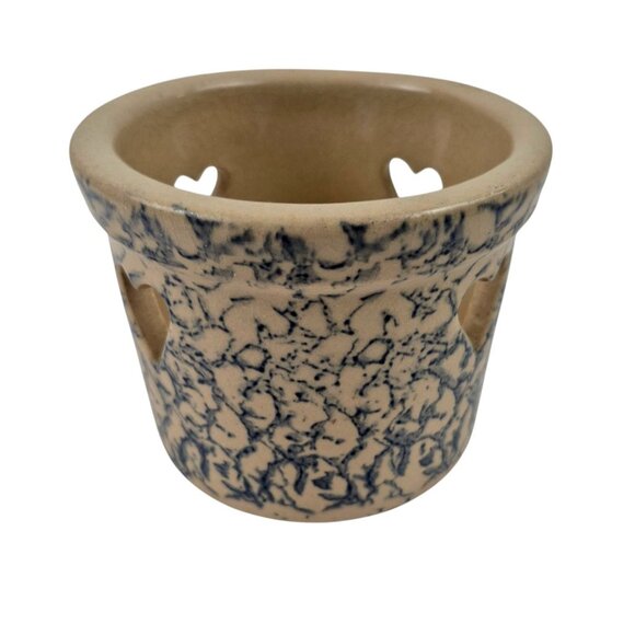 Vintage Open Potpourri Robinson Ransbottom Spongeware Blue Heart Cutout - Picture 8 of 10